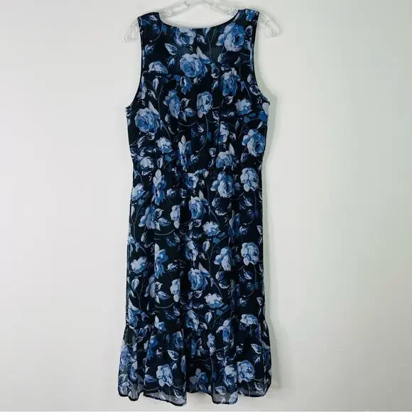 A New Day blue floral chiffon ruffle midi dress large - Picture 6 of 7